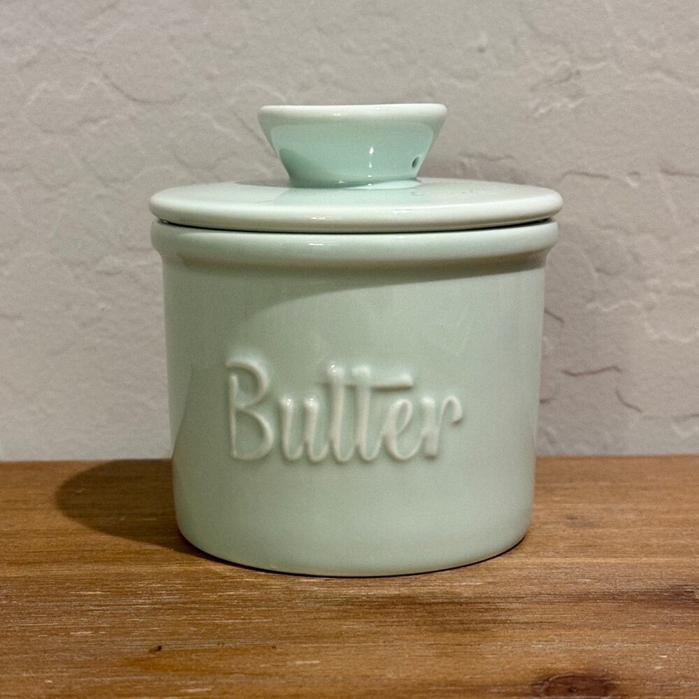 Butter Bell Butter Crocker French Butter Keeper with Water Line Light Blue